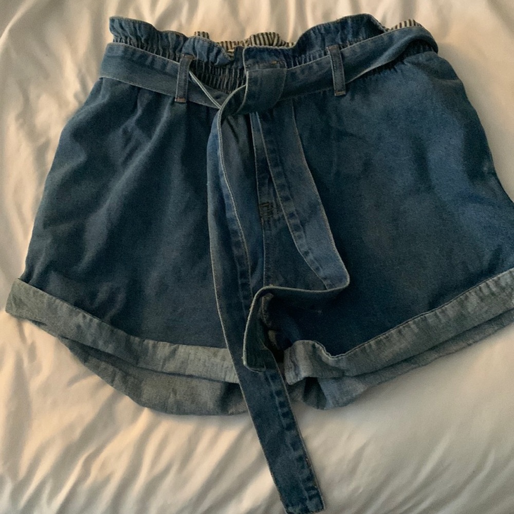 Paper bag waist denim shorts